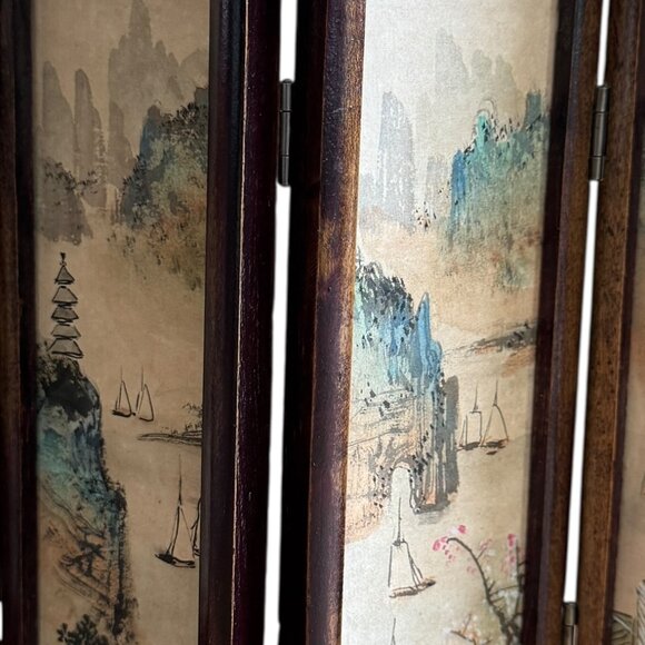 Asian Miniature Folding Screen Table Top Divider Screen Dollhouse Decor 4 Panel - Picture 14 of 16